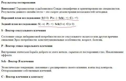 Пройти тест сонди расшифровка