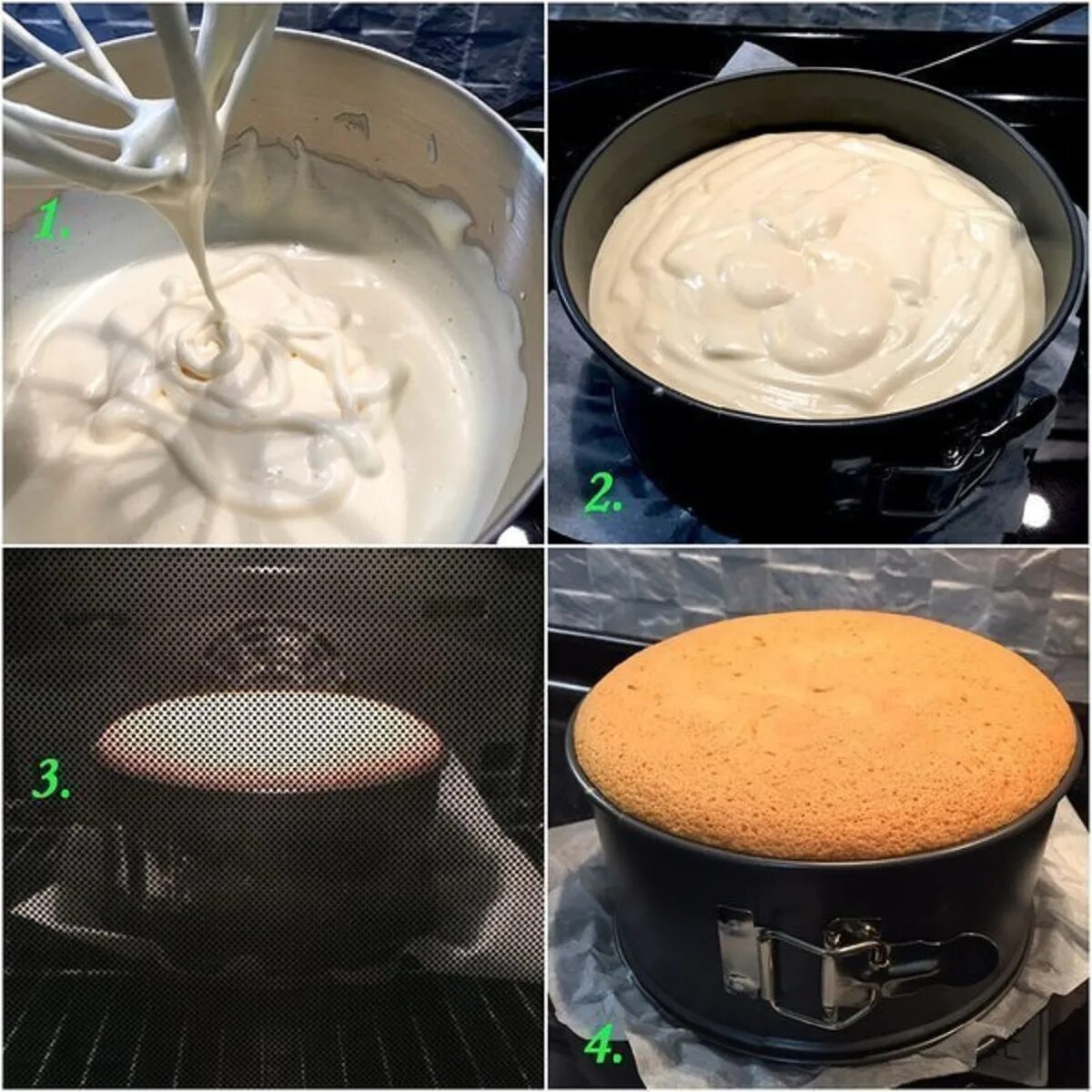 Выпечка бисквита. Бисквитное тесто для торта. Бисквитное тесто в форме. Пошаговое приготовление бисквита.