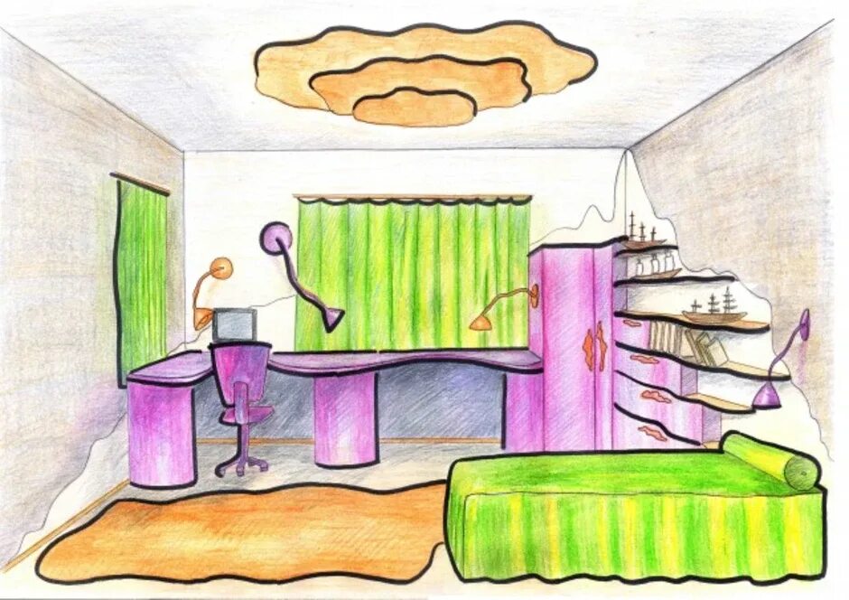 Комната мечты 7 класс. Рисование интерьера для детей. Интерьер комнаты изо. Комната для рисования. Нарисовать комнату.