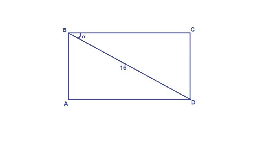 Чему равна диагональ в прямоугольном треугольнике. Диагональ прямоугольника ABCD равна 16 угол. Диагональ прямоугольника равна 16 угол CBD равен a Найдите сторону BC. Диагональ прямоугольного треугольника. Прямоугольник ABCD.