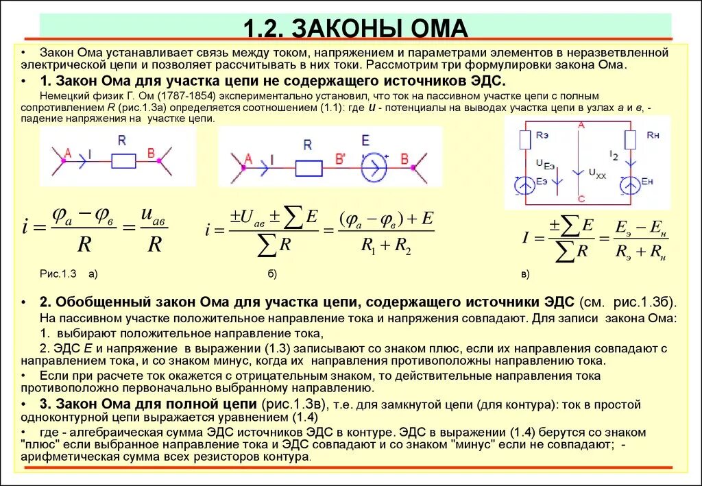 Электрический ток 3 закон Ома. Закон Ома 3 формулы. Закон Ома для 2 участков цепи. Два закона Ома определение и формула.
