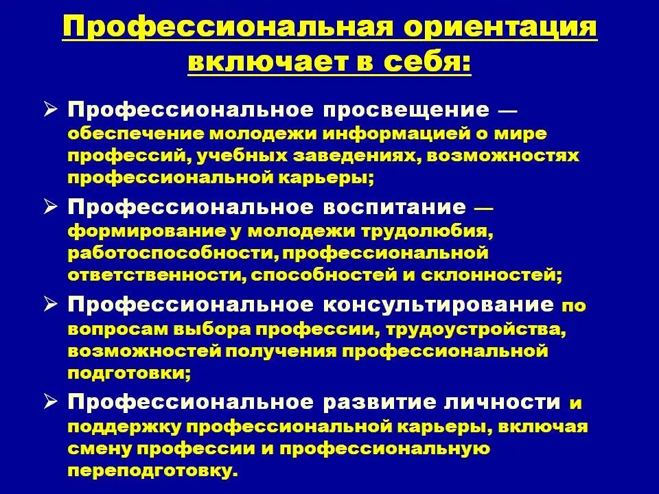 Управление профориентации. Составляющие профессиональной ориентации. Профессиональная ориентация включает:. Компоненты системы профориентации. Составляющие профессиональной направленности.