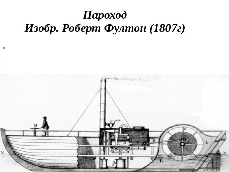 Остановка пароход. : Изобретение парохода Фултоном в 1807г.