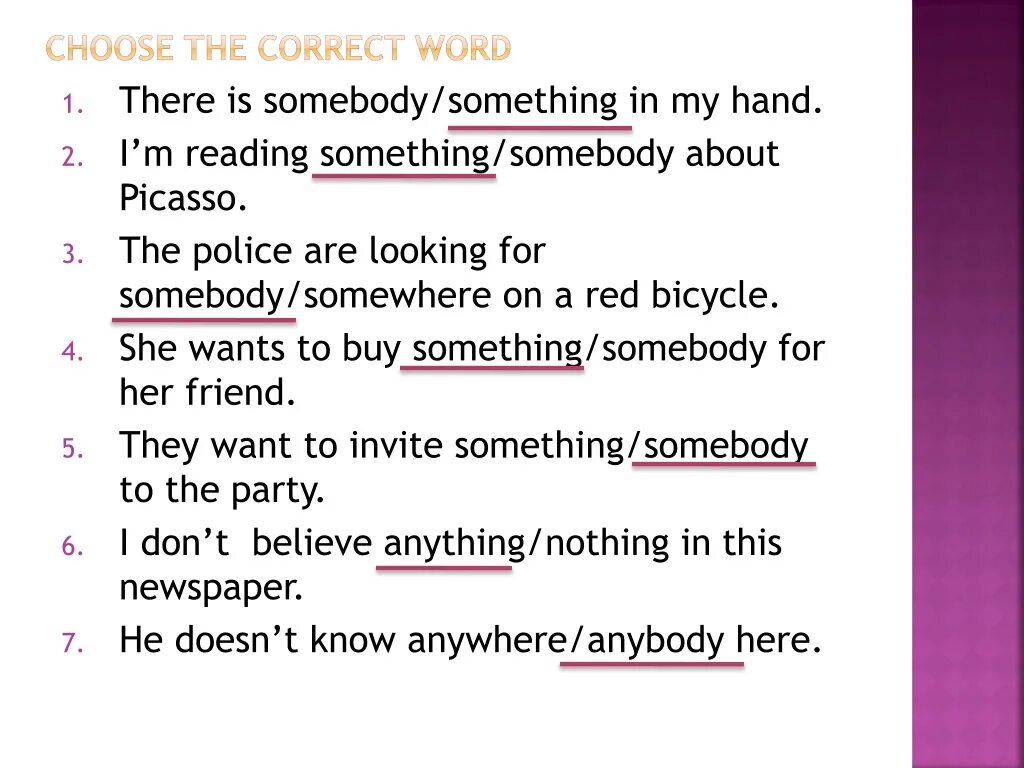 Somebody someone something. Предложения с Somebody anybody Nobody. Предложения с something anything nothing. Somebody something anybody anything Nobody nothing правило. Предложения с something на английском.