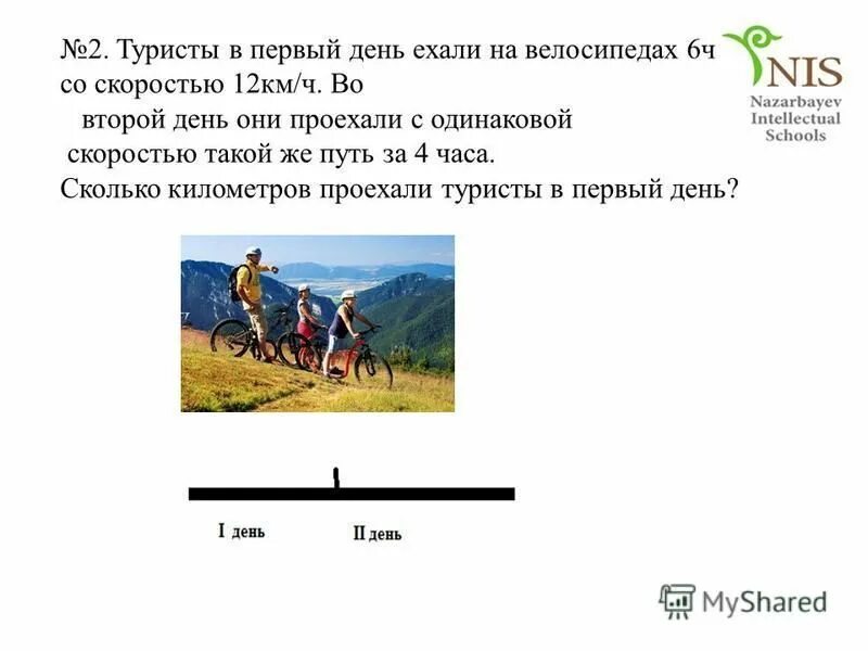 В первый день ехали 4 часа со скоростью 15 км/ч. Турист едет на велосипеде 3 часа каждый день за час. Группа туристов за 1 день