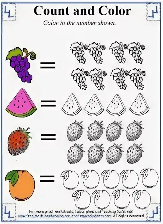 Worksheets for kindergarten english. Find count. Count and color. Find count. Find count.