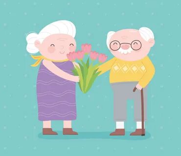 Descargar feliz día de los abuelos, abuela con flores y abuelo con tarjeta ...
