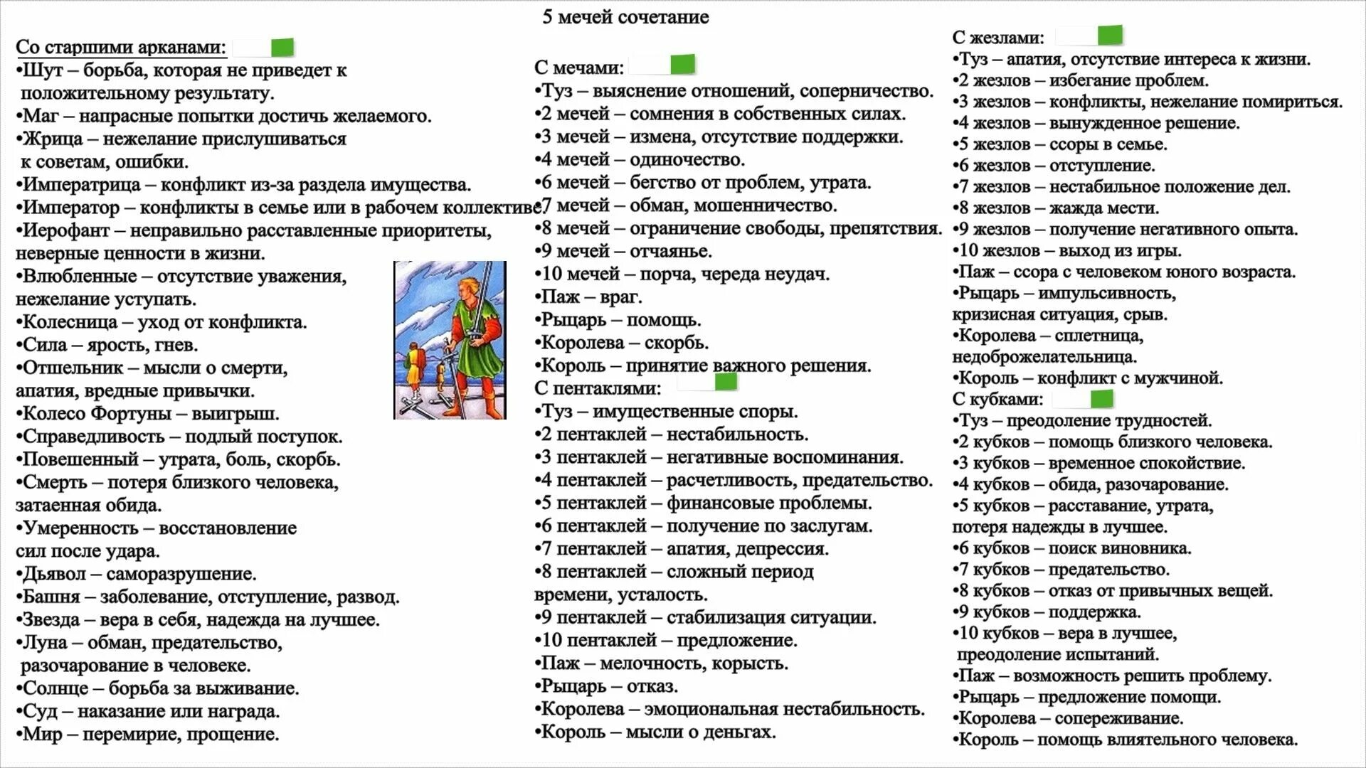 5 мечей сочетание 7 мечей