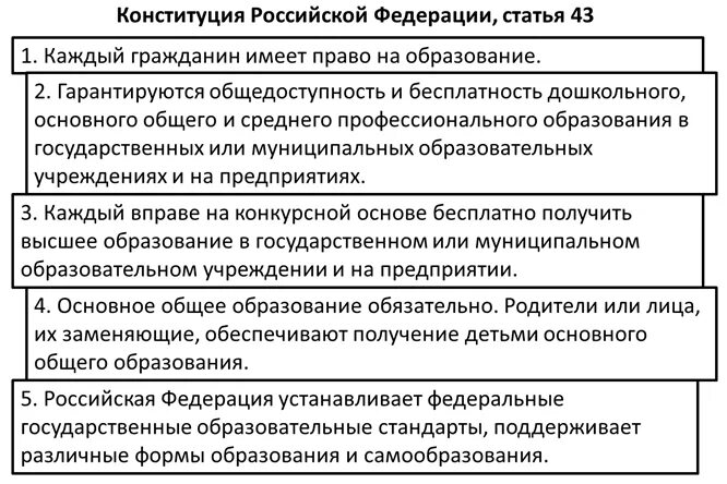 Статья 43 пункт 1. Ст 43 Конституции РФ. Статья 43 Конституции Российской Федерации. Ст 43 Конституции РФ О праве на образование. Статья 43 Конституции РФ кратко.