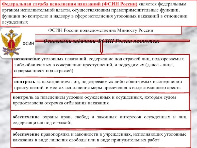 Федеральная служба исполнения наказаний (ФСИН России). Основные задачи ФСИН России. ФСИН орган исполнительной власти. Федеральная служба исполнения наказаний функции.