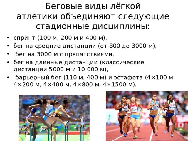 Какие виды бега представлены в легкой атлетике. Виды бега в лёгкой атлетике. Беговые дисциплины в легкой атлетике. Дисциплины легкой атлетики бег. Беговая дисциплина средние дистанции.