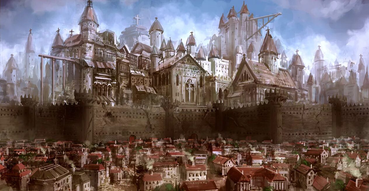 Аниме королевство. Фэнтезийный средневековый город арт. Замок арт. Королевство гондолин. Певерелл касл.