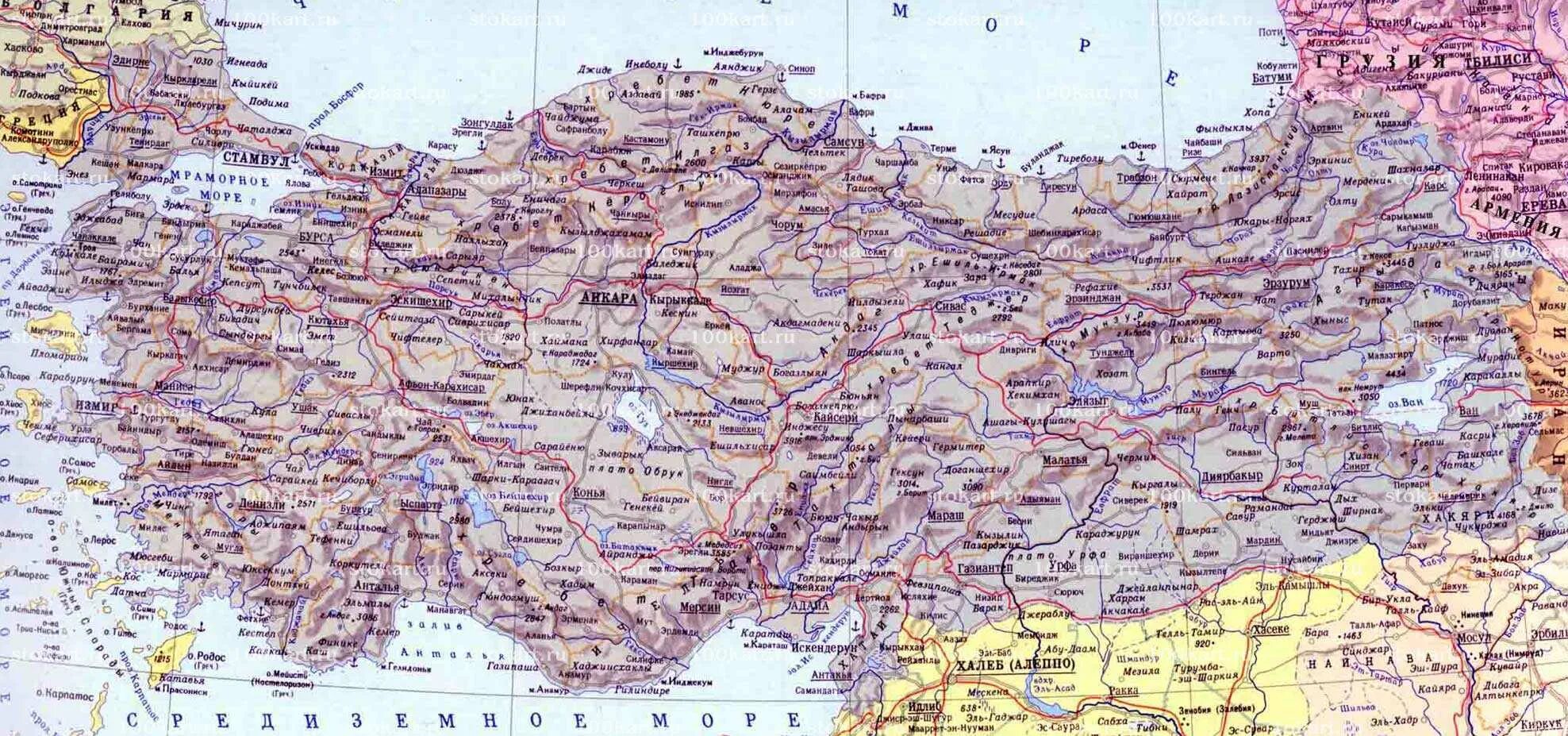 Карта турции подробно с городами