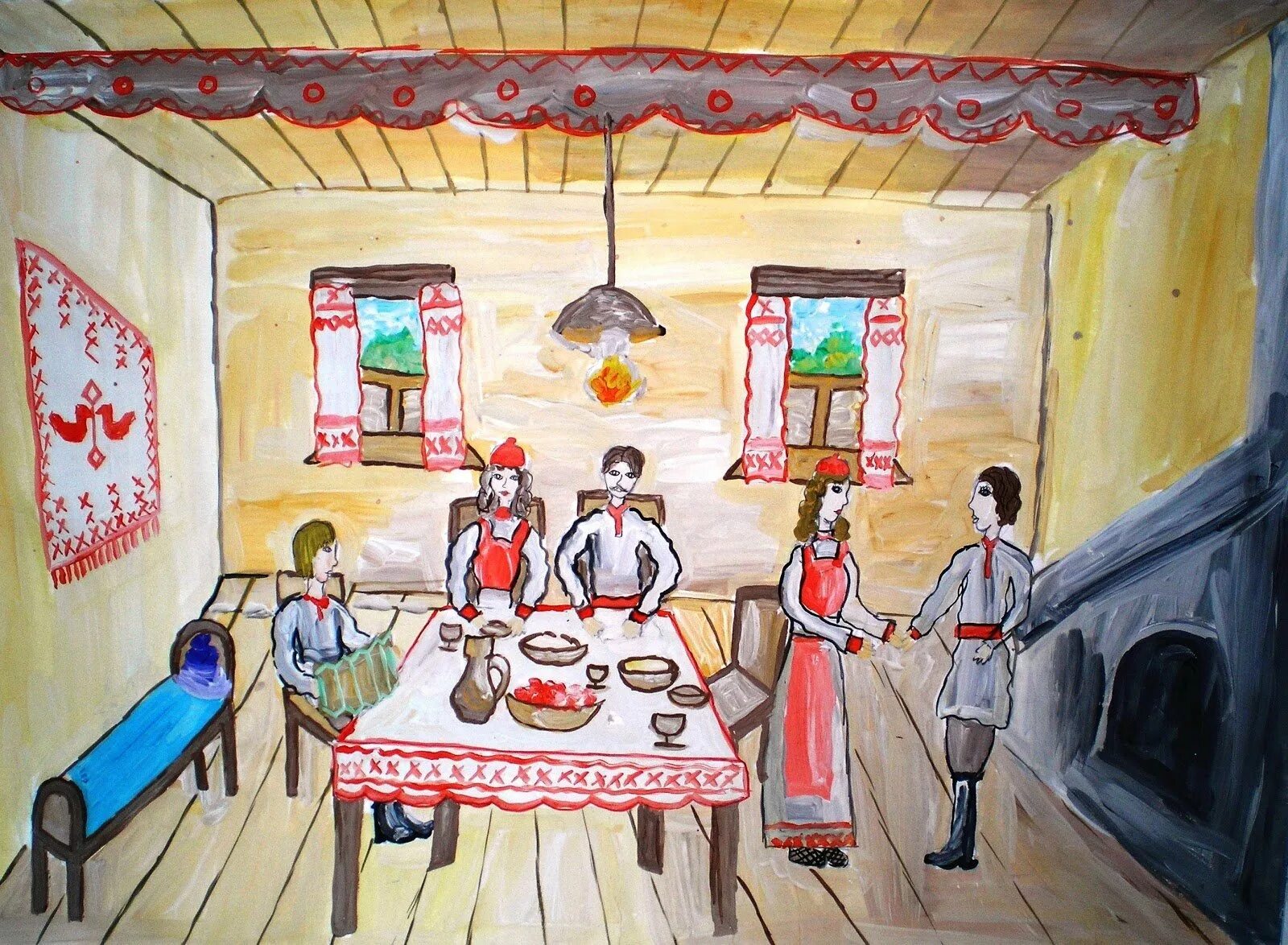 Как нарисовать русскую избу внутри. Убранство русской избы рисунки. изба внутри рисунок. внутреннее убранство русской избы. интерьер русской избы рисунки.