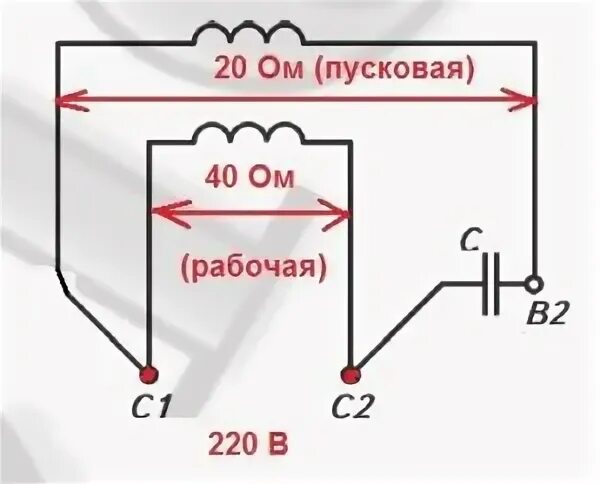 Сопротивление пусковой или рабочей обмотки больше