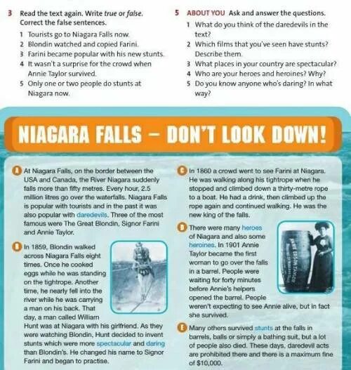 Read the text about Niagara Falls ответы. True or false sentences. Read again write the sentences перевод. Задание read the text again write true of false.