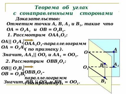 Сформулируйте теорему об углах с сонаправленными сторонами