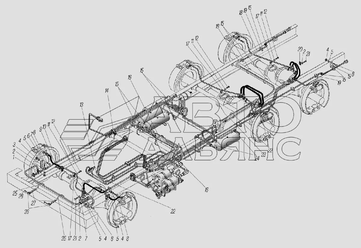 Тормозная автомобиля урал. Воздушная тормозная система Урал 4320. Тормозная система Урал 5557. Тормозная пневмосистема Урал 4320. Тормозная система на раме Урал 4320.