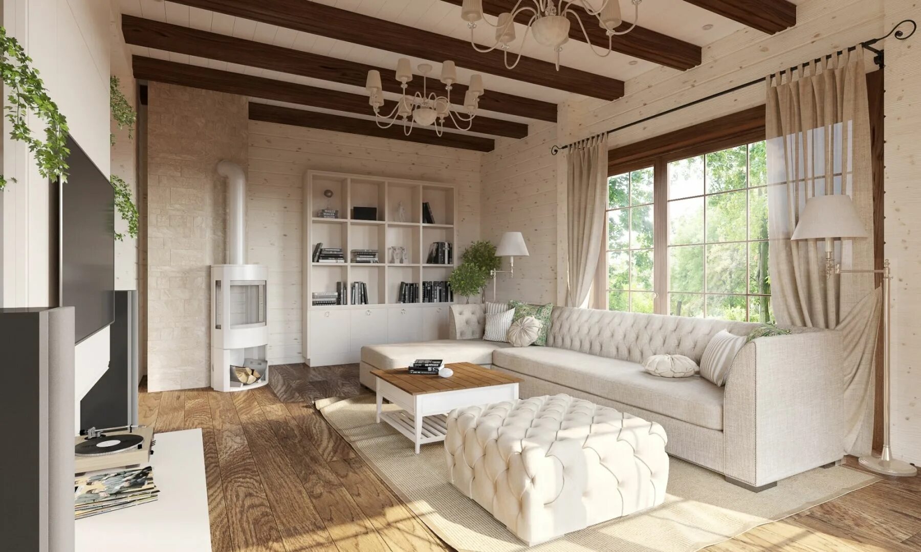Дизайн стен частного дома Contemporary living room with stacked stone accent wall, recess lighting and . C