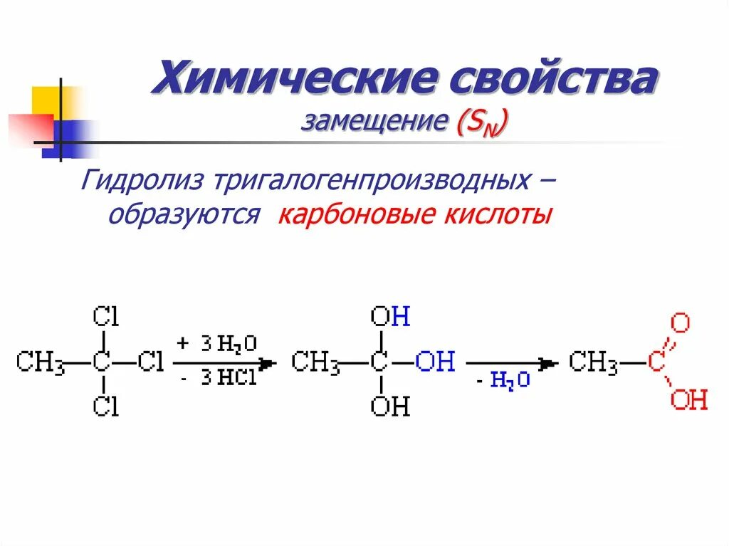 Гидролиз карбоновых кислот. Гидролиз тригалогенпроизводных. Кислотный гидролиз карбоновых кислот. Щелочной гидролиз карбоновых кислот