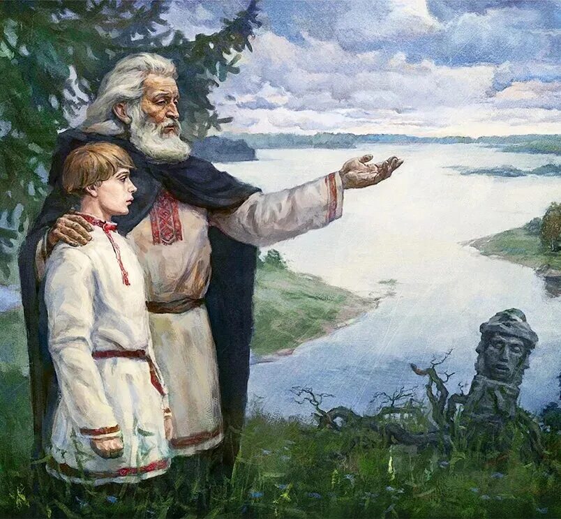 Молодой человек был дальним родственником. Старец и ученик. Славянская природа. Люди на Руси. Старец и ученик живопись.