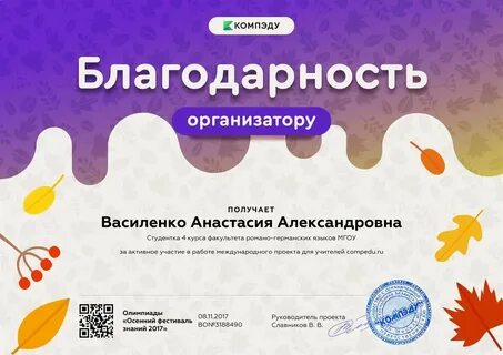 Благодарность организаторам