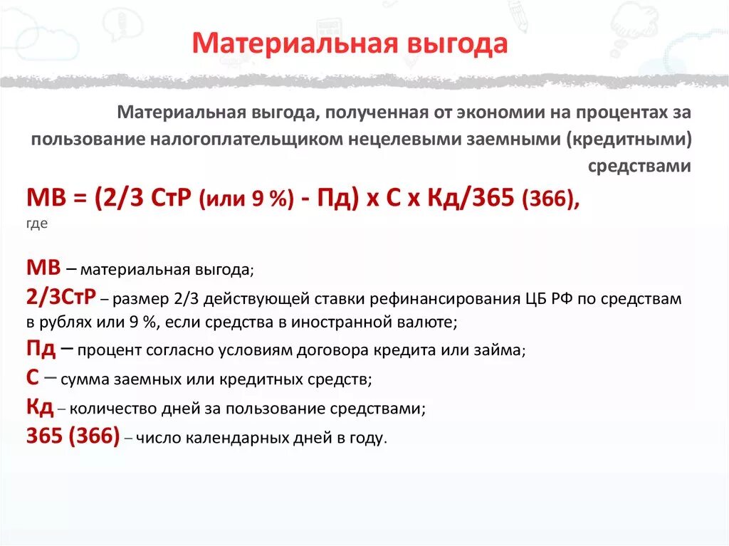 Проценты по материальной выгоде по займам. Доходы в виде материальной выгоды. Налог на материальную выгоду. Что такое материальная выгода по НДФЛ. Налог на материальную выгоду по беспроцентному займу.