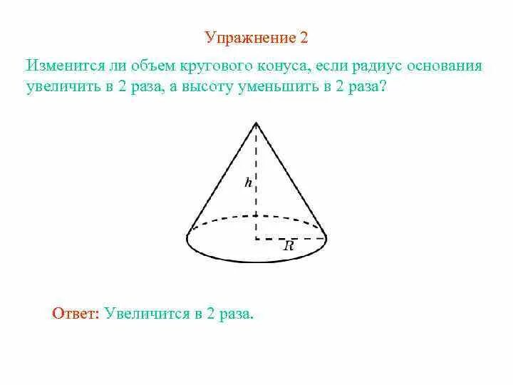 Объем конуса с двумя основанием. Объем кругового конуса. Объем прямого кругового конуса. Теорема конуса. • Объём кругового конуса равен.