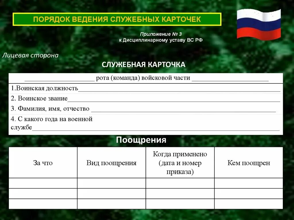 Учет поощрений и взысканий. Пример служебной карточки военнослужащего. карточка поощрений и взысканий. служебная карточка военнослужащего образец. ведение служебных карточек военнослужащих.