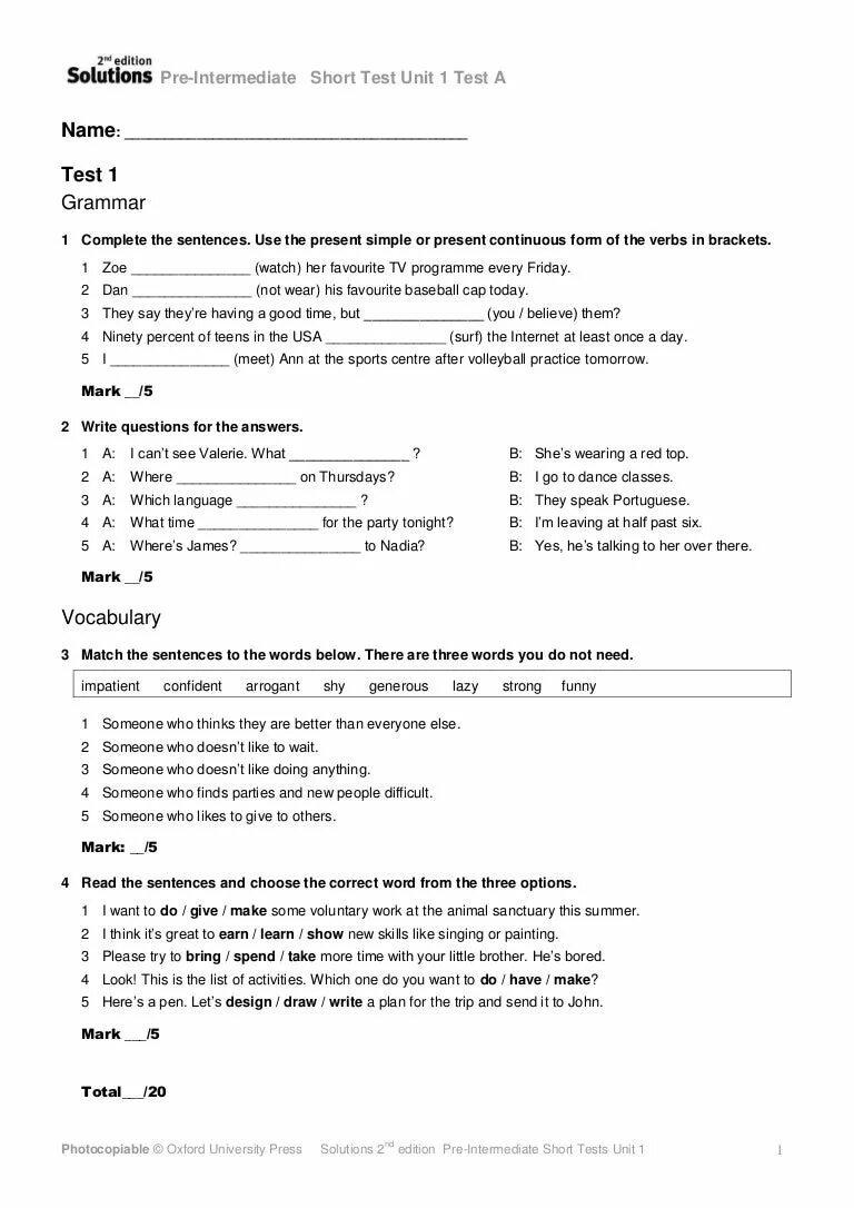 Solutions intermediate progress test. Тесты solutions pre-Intermediate Unit 3. Solutions pre-Intermediate short Test Unit 1 Test a ответы. Solutions third Edition pre-Intermediate Tests ответы Unit 6. Test Unit 2 solutions Upper Intermediate Keys.