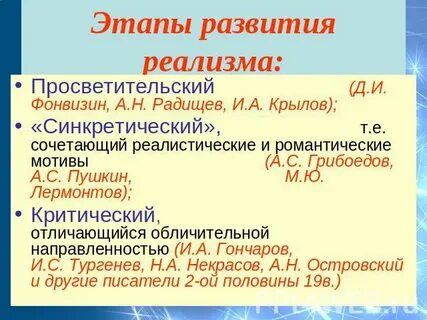 Этапы развития реализма в литературе 19 века