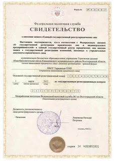 Свидетельство единого государственного реестра юридических лиц