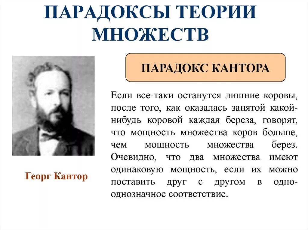 Теория простым языком. Георг Кантор теория множеств. Парадоксы теории множеств. Парадокс кантора. Основатель теории множеств.