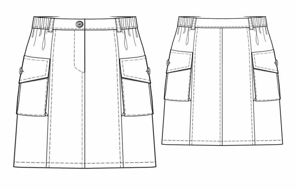 Лекало джинсовой юбки. Фасоны юбок и моделирование. Технический эскиз юбки. Юбка с карманами.