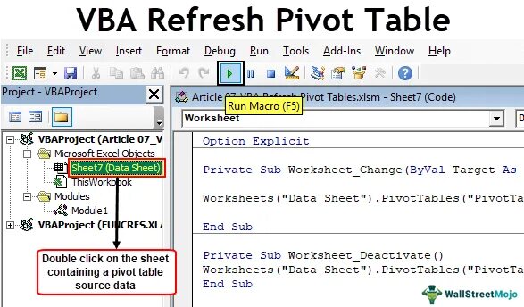 Vba обновить. Pivot vba это. vba таблица. refresh excel. лист vba что это.