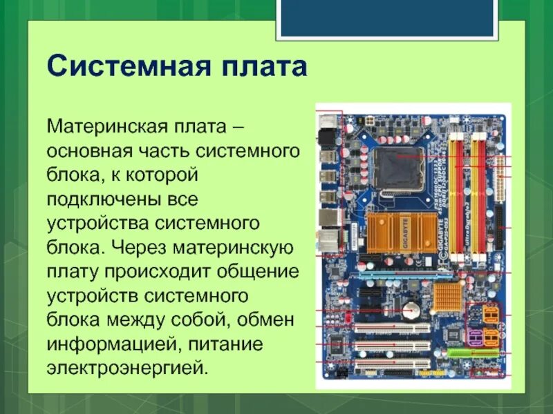 Системная плата motherboard. Системная плата это в информатике 7 класс. Материнская плата Информатика 7 класс. Материнская плата снизу. Системный блок компьютера система материнская плата.