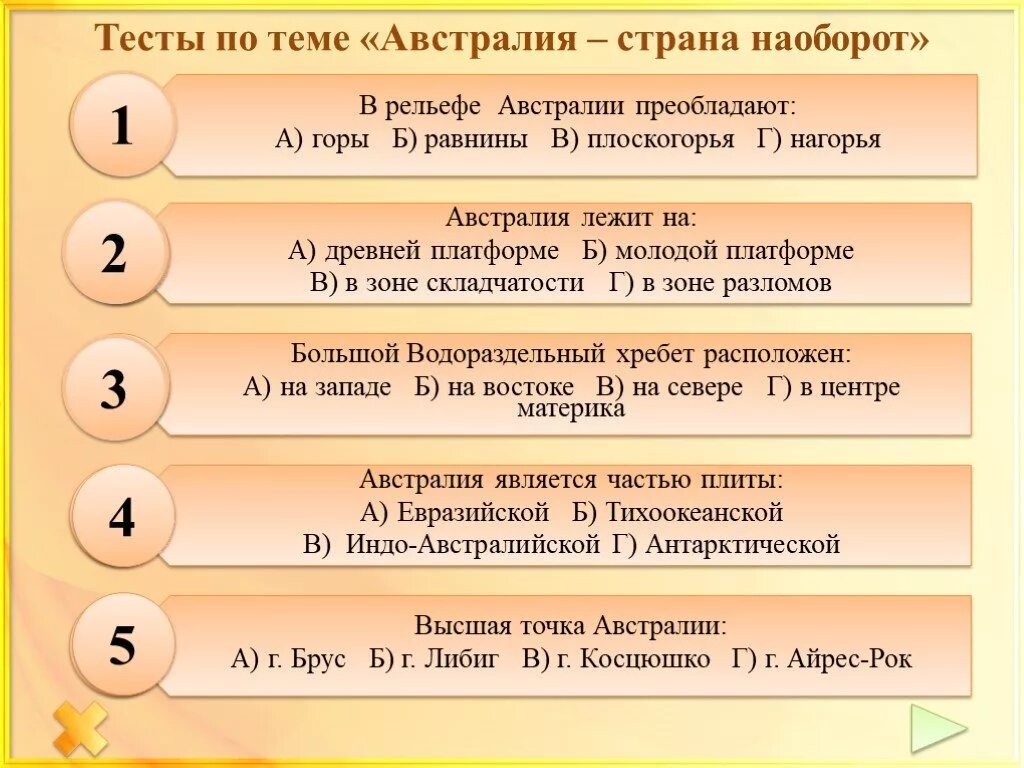 Тест по теме австралия 7