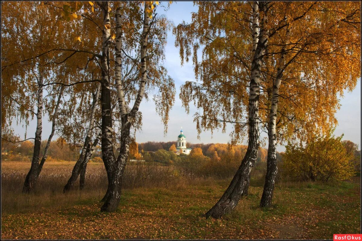 Вдали виднеется церковь