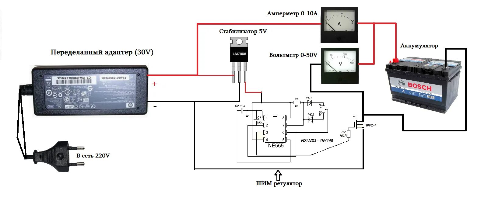 Можно ли зарядить аккумулятор блоком питания. Схема подключения вольтметра к зарядному устройству. Схема зарядки аккумулятора от блока питания ноутбука. Схема соединения амперметра в зарядном устройстве. Схема подключения амперметра к блоку питания.