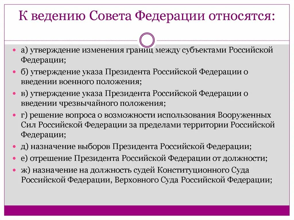 Совет федерации утверждает изменения границ между субъектами. Утверждение укза президента РФ ов еедениеи военного положения. К ведению совета Федерации относится. Утверждение указа президента РФ О введении военного положения. Ведение совета Федерации.