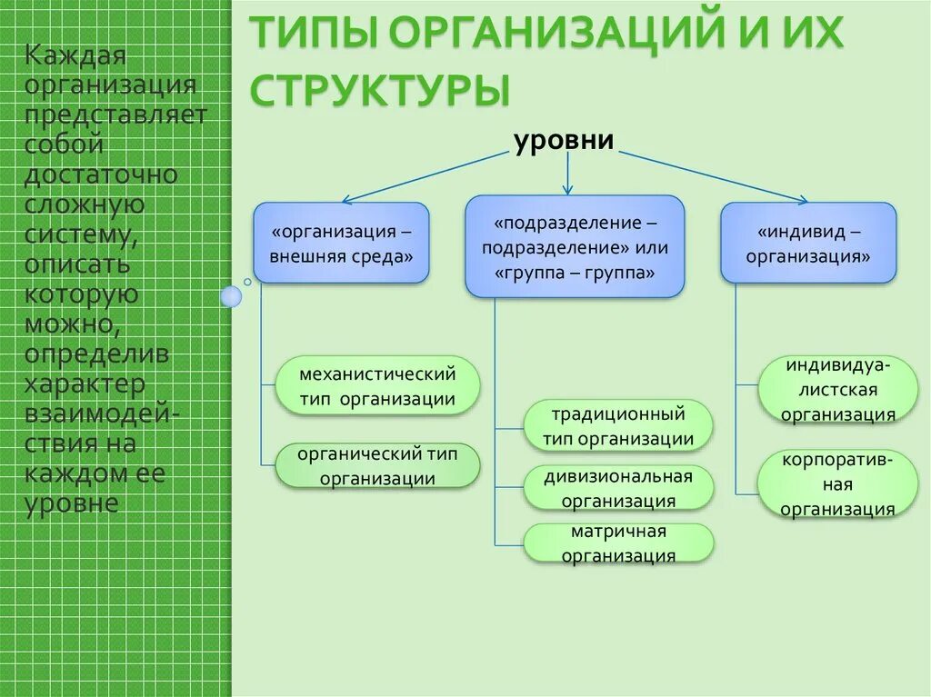 Тип организации. Типы организаций и их структуры. Типы организации и их организационные структуры. Типы и виды организаций. Охарактеризовать типы организаций.