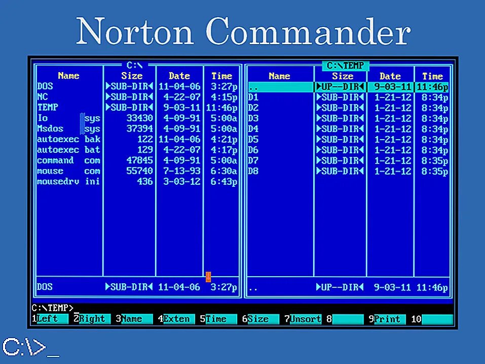 Дос расшифровка. Программная оболочка Norton Commander. Оболочка ОС Norton Commander. Операционная система Нортон командер. Файловый менеджер Norton Commander.