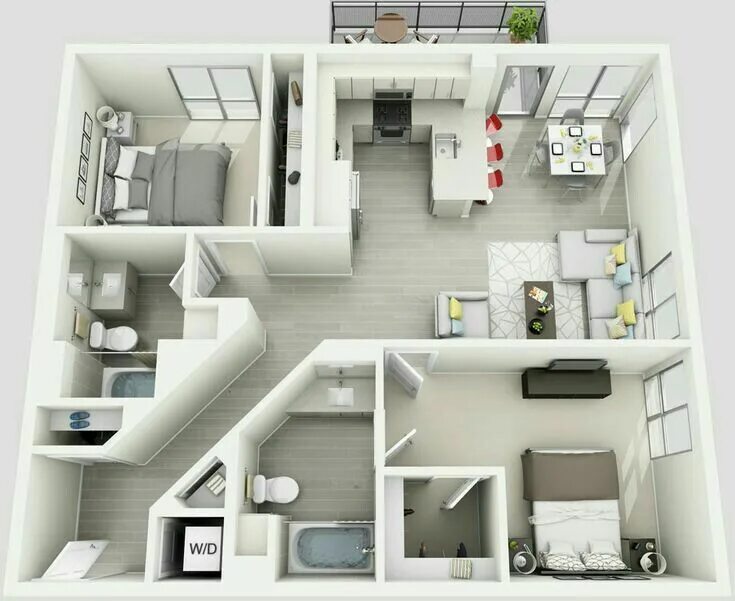 Белая планировка квартиры 3d Floor plans on the basic of 2d blue print. :: Behance