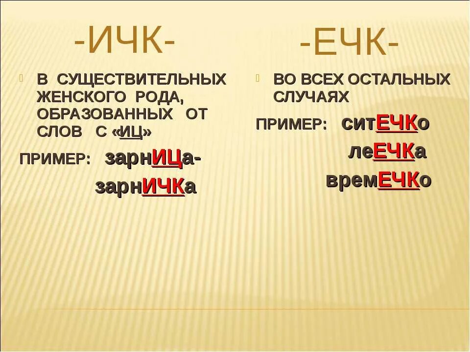 Суффикс ичк в существительных. Ечк ИЧК В существительных. Суффиксы ИЧК ечк. Суффиксы ИЧК ечк в существительных. Суффиксы ец ИЦ ИЧК ечк.