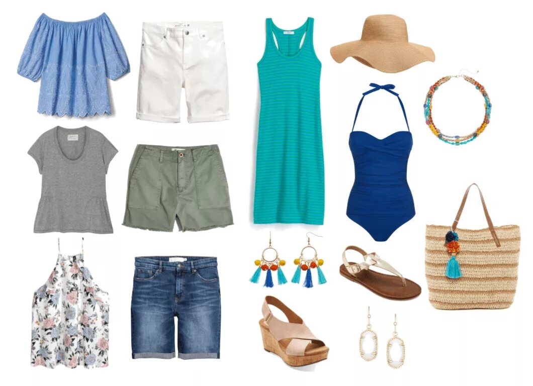 Что можно купить на лето. Летние вещи. Летний гардероб. Комплект одежды на море. Гардероб на море.