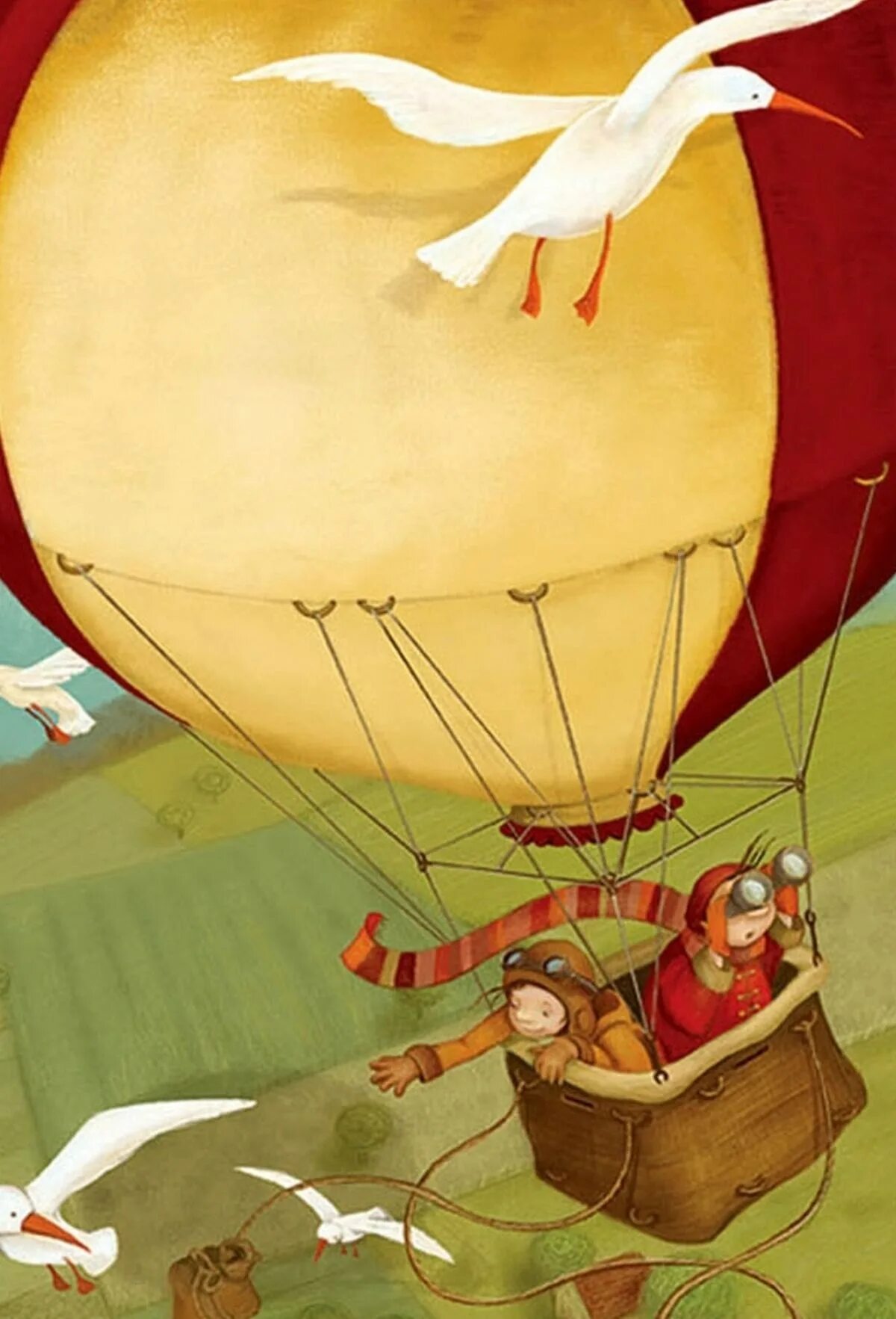 Приключения на шаре. Valeria Docampo иллюстрации. На воздушном шаре иллюстрации. Воздушный шар с корзиной сказочный.