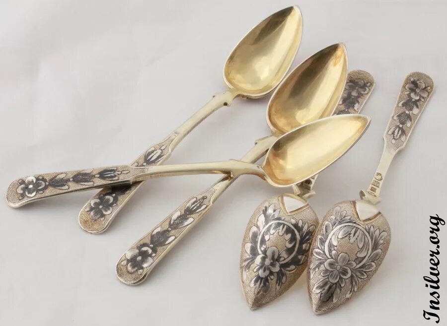 набор чайных ложек золото серебро ип аблаева. ложки faberge серебро 925 позолота. чайная ложка серебро 916 пробы с позолотой. Reed & barton sterling silver. серебро 84 чернение.