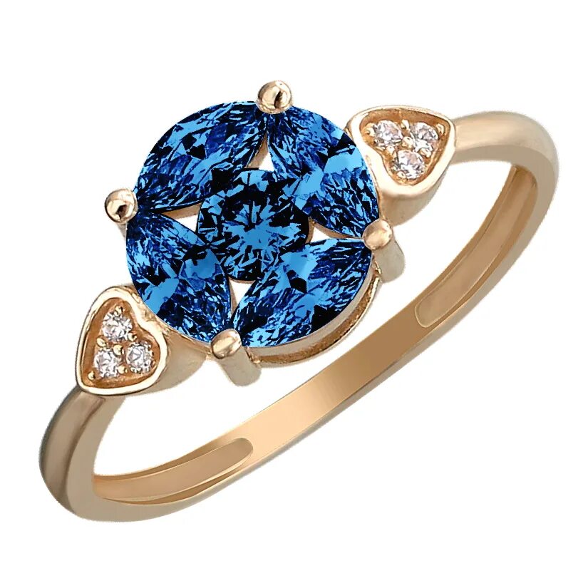 Сапфир фианиты. Купить в Москве кольцо золотое с голубой шпинелью.