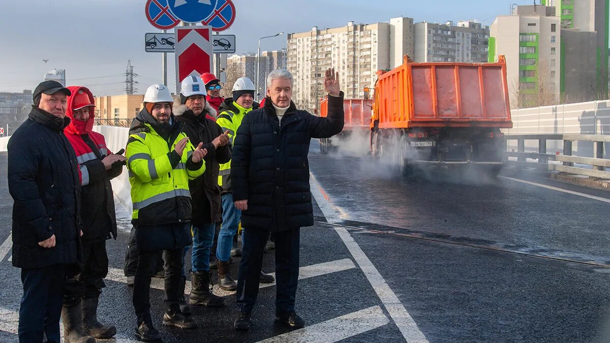 Строительство дорог. Открытие путепровода. Дорожная служба. Дороги Москвы. Открытие эстакады