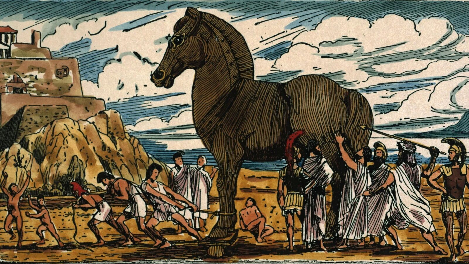Троя мифология. Троянский конь Илиада. Гомер Илиада Троянский конь. Одиссея и Илиада Троянский конь.